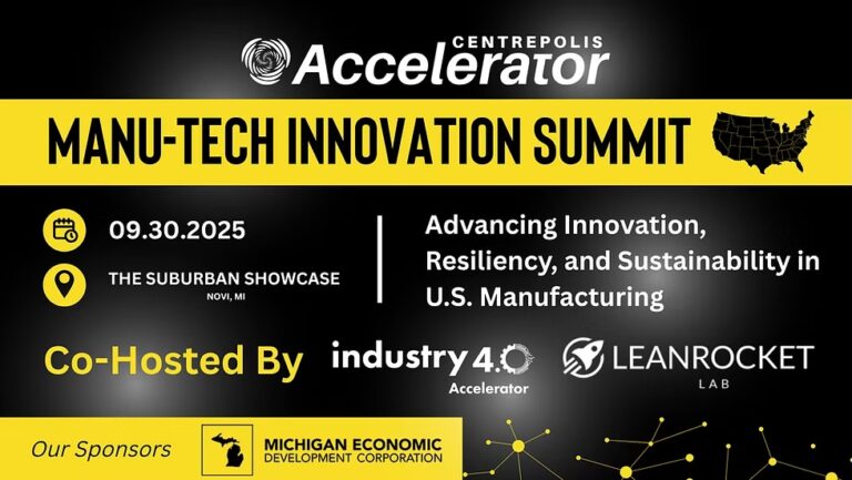 Manu-Tech Innovation Summit 2025 promotional graphic. Event takes place September 30, 2025, at The Suburban Showcase in Novi, Michigan.